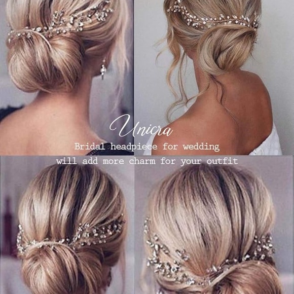 Bride Wedding Rhinestone Hair Vine Bridal Silver Hair Piece Crystal Headband - Picture 3 of 5
